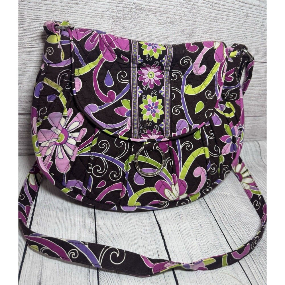 Vera Bradley Little Betsy Saddle Up Sling Crossbody Bag Brown & Purple Floral - Picture 3 of 9